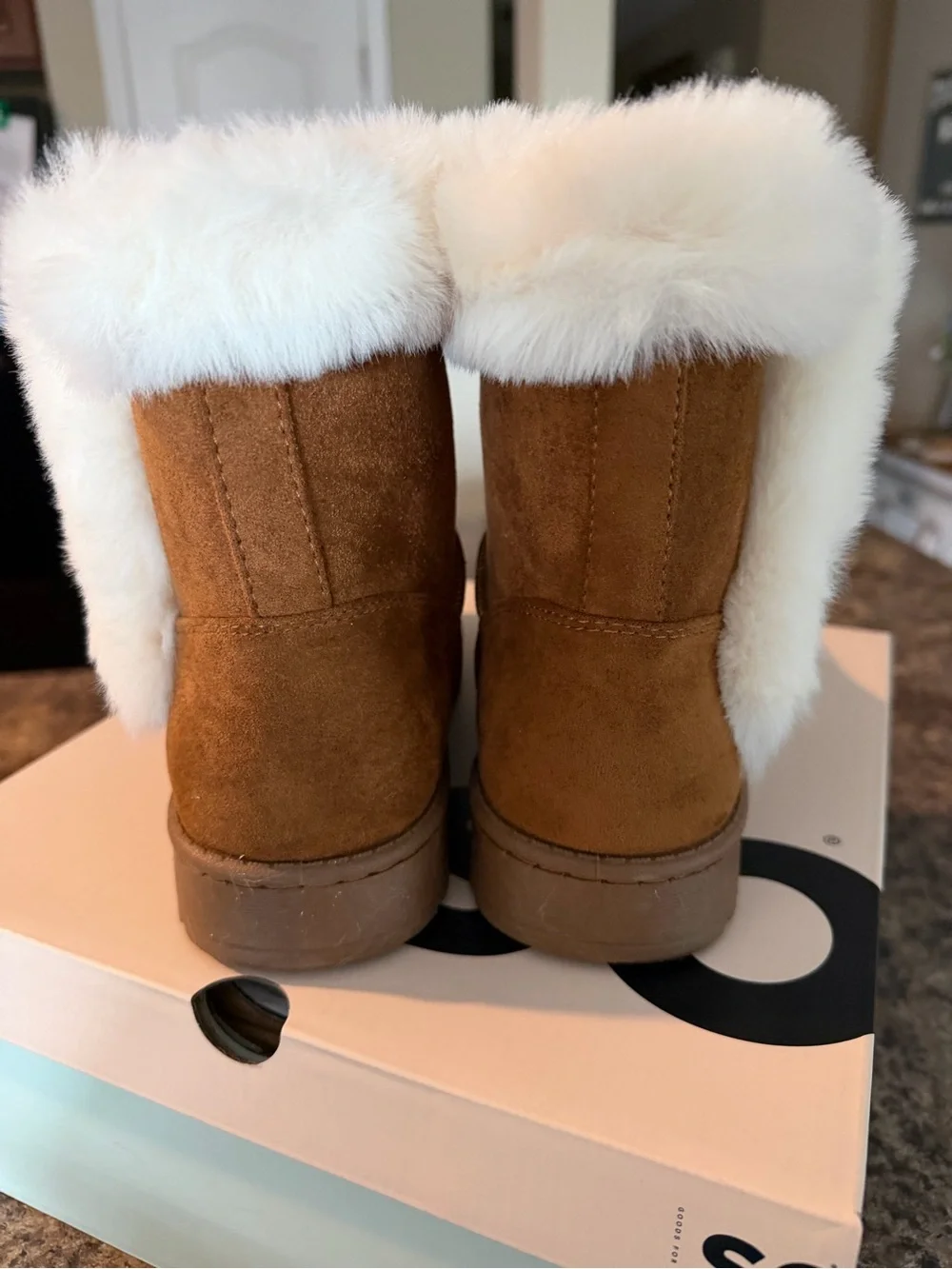 Kohl's Chestnut Kids' Paulina Boot with Cream Sherpa Cuff